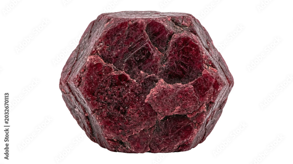 Obraz premium Rough red garnet mineral crystal isolated on transparent background for geology and jewelry concepts.