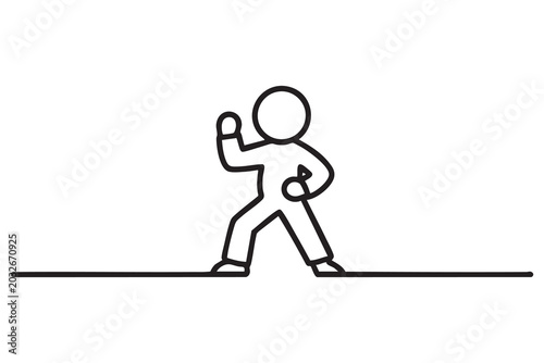 Photos Fitness running icon with stick figure athlete on baseline for workout and welln