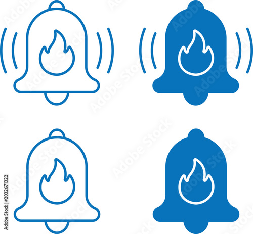 Fire Alarm Bell Icons – Emergency Notification Vector Set