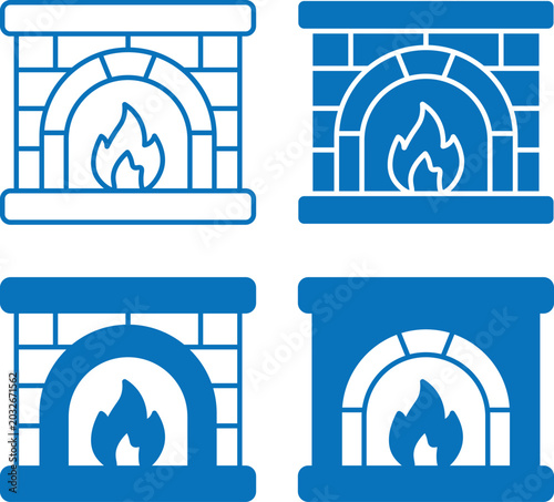 Fireplace Icons – Home Heating Vector Illustration Set