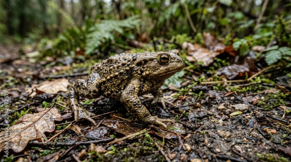 Obraz premium A toad in a forest. The amphibian concept of being in its natural habitat.