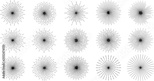 Schilderij op canvas Collection of circular radial line patterns featuring starburst and sunburst des