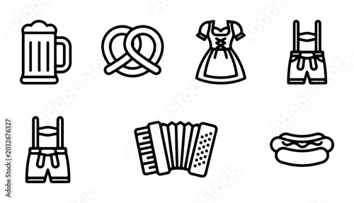 Canvastavla Bavarian Icons: Beer Mug, Pretzel, Dirndl, Lederhosen, Accordion, Hot Dog Set