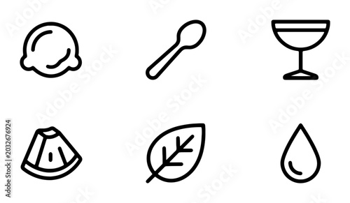Bild auf Leinwand Simple Food Icons Set: Ice Cream, Spoon, Glass, Fruit Slice, Leaf, Drop