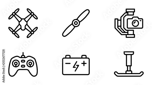 Canvastavla Drone Technology Icons: Quadcopter, Propeller, Gimbal, Remote, Battery, Stabiliz