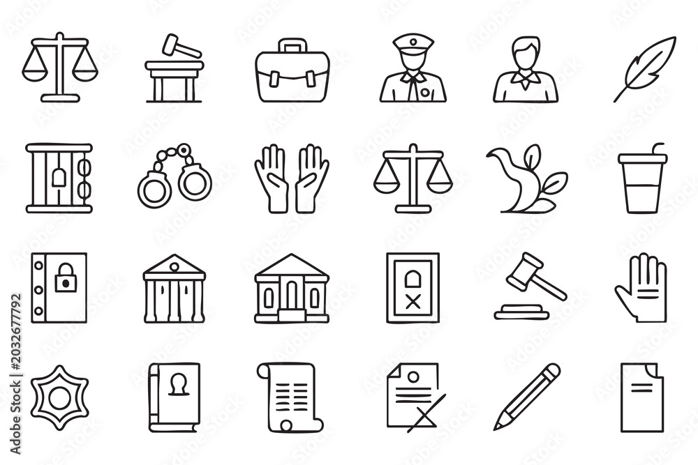 Fototapeta premium Police and Court Line Icon Pack for Law Enforcement and Public Safety Projects