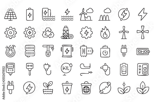 Bild auf Leinwand Clean Energy Vector Icon Set For Eco Technology Projects