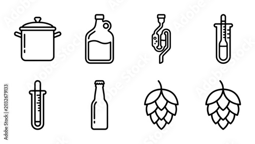 Photos Home Brewing Equipment Icons, Beer Making Supplies, Fermentation Tools, Craft Be