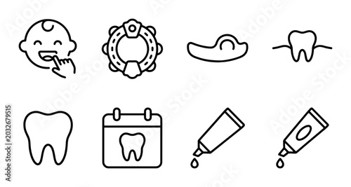 Tableau sur toile Dental Care Icons, Tooth Health Symbols, Oral Hygiene Vector Elements, Baby Teet