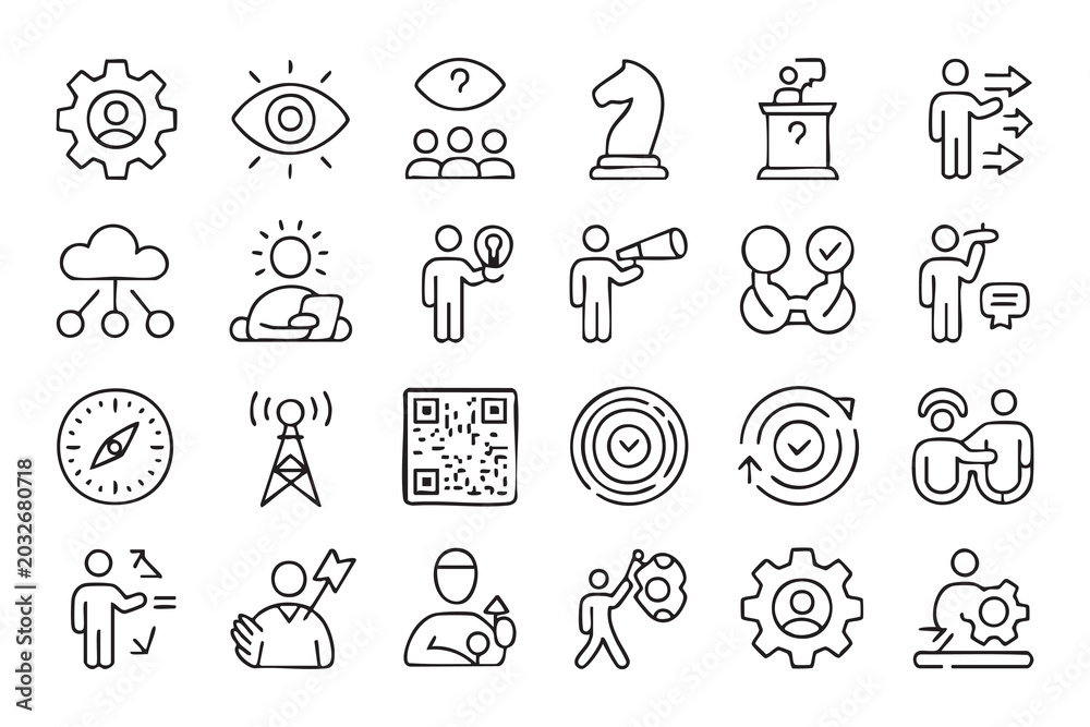 Fototapeta premium Business Strategy Outline Icon Collection For Leadership And Decision Design