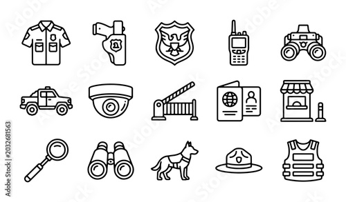 Photos Security Icons Set: Police, Law Enforcement, Surveillance, Protection Vector Gra