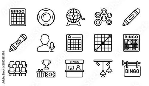 Cuadro en lienzo Bingo Icons Set: Lottery Game, Casino Entertainment, Prize Awards, Gambling Fun,