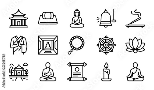 Canvastavla Buddhist Icons Set, Meditation Symbols, Zen Temple Graphics, Spiritual Enlighten