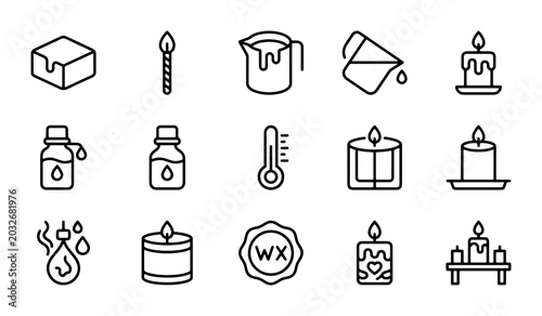 Bild auf Leinwand Candle Making Icons Set, Wax Pouring, Wick Lighting, Aromatherapy Supplies, Craf