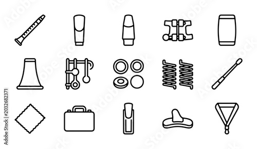 Fotografía Musical Instrument Parts Vector Icons: Clarinet, Saxophone, Brass Accessories, R