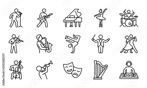 Bild auf Leinwand Music Icons Set, 15 Vector Graphics for Performance, Dance, and Entertainment Co