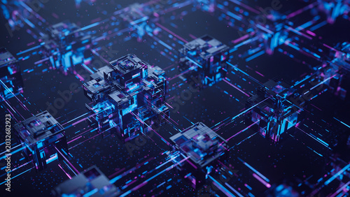 Big data technology data science analysis artificial intelligence generative ai deep learning machine learning algorithm neural flow network analytics innovation abstract futuristic. 3d rendering.
