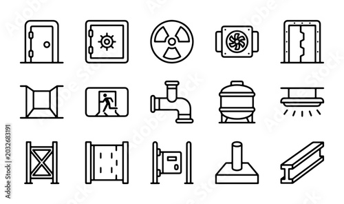 Foto Industrial Safety Icons, Security Equipment, Ventilation Systems, Metal Structur
