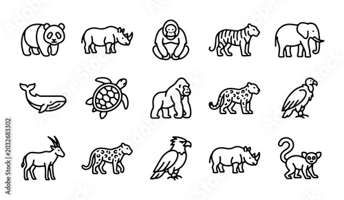 Canvas Print African Wildlife Icons Set, Zoo Animals Vector Graphics, Safari Creatures Collec
