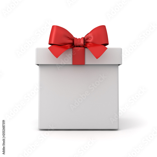 Schilderij op canvas Blank white gift box or front view of white present box tied with red ribbon bow