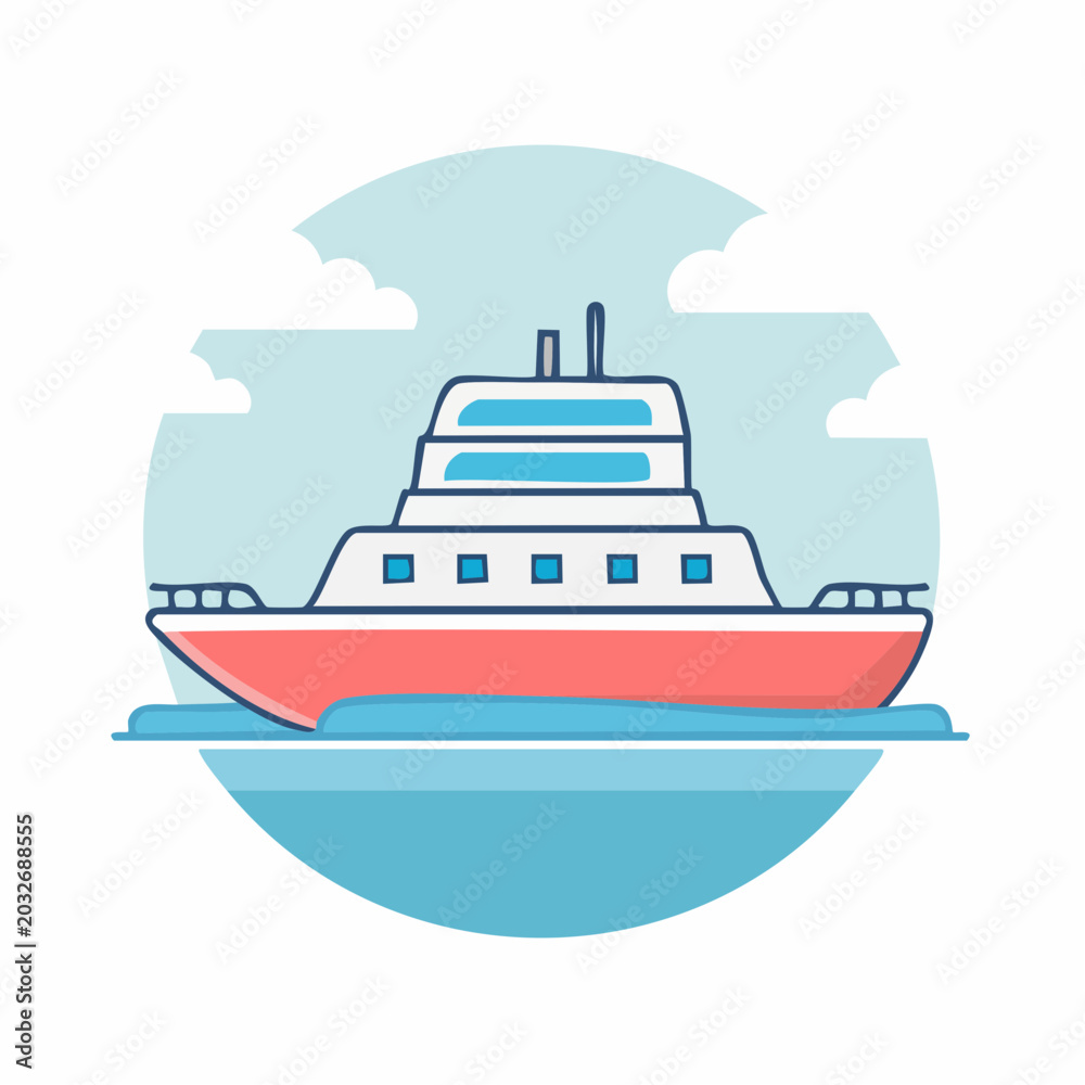 Fototapeta premium Flat illustration of a modern cruise ship on the water