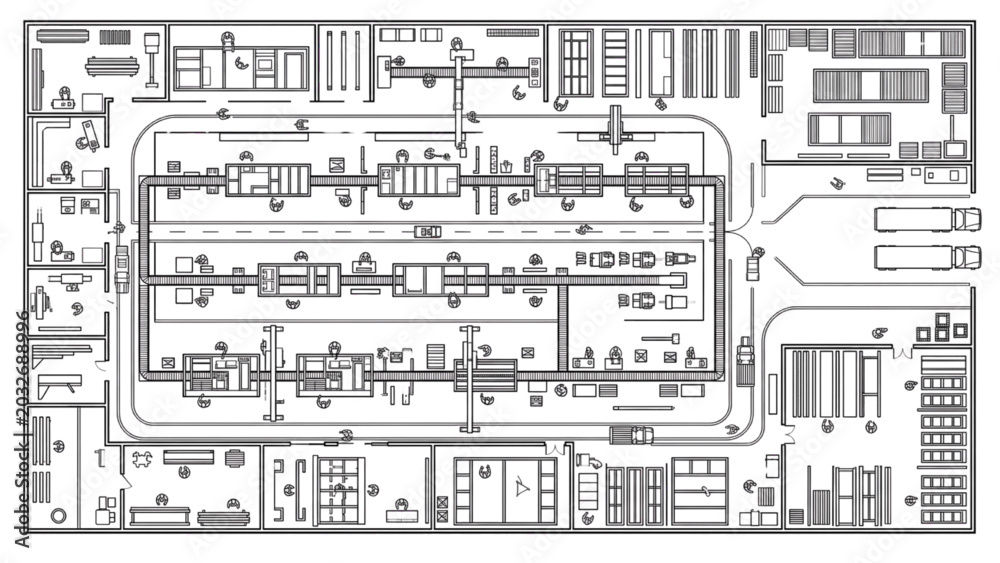Fototapeta premium Smart Fulfillment Warehouse Operations Top View Layout With Logistics Workflow And Loading Dock Infrastructure