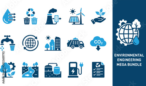 Foto Environmental Engineering Symbols with Water Recycling Energy Waste and Sustaina