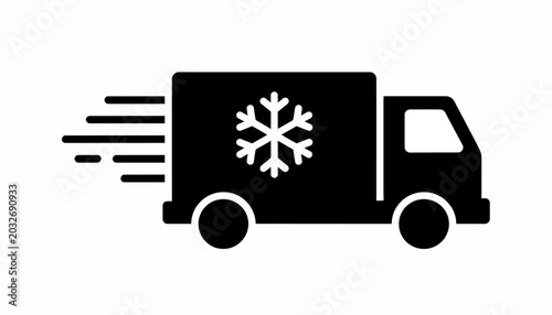 Bild auf Leinwand Refrigerated truck, frozen food delivery, cold transport, snowflake logo, vector