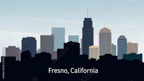 Принти на полотні Silhouette of Fresno California city skyline with skyscrapers during daytime in