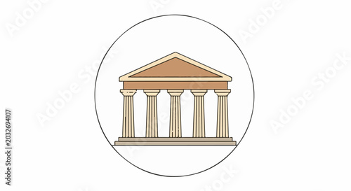 Stylized ancient Greek building with columns inside a circle