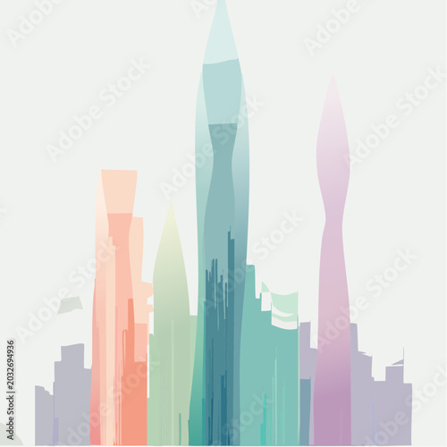 Stylized Abstract Skyline Towers in Soft Pastel Colors