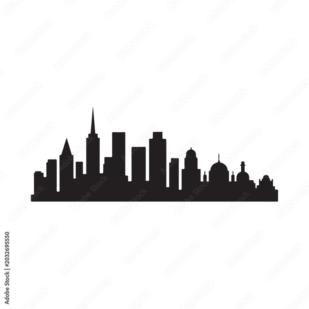 Fototapeta premium Cityscape Silhouette Against White Background Minimalist Urban Outline