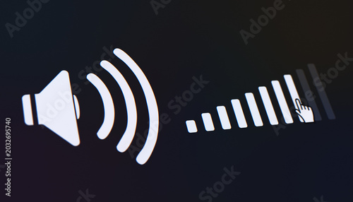 Illustration of a audio volume level control icon, sound volume slider interface - close-up.