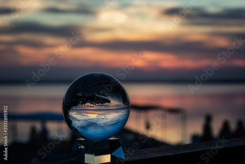 Photography with crystal ball of jetty in the albufera of valencia