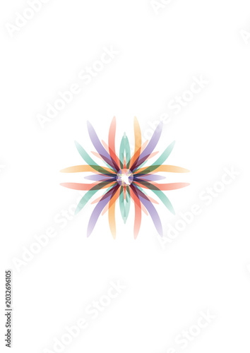 Abstract colorful symmetrical starburst vector background with translucent gradient smoke petals radiating from central focal point in modern artistic composition