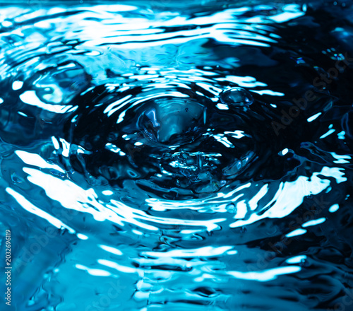 419.Blue Water Ripples With Central Impact And Reflections