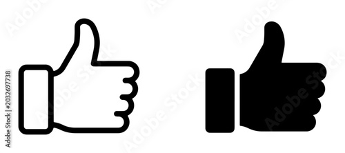 Photos Two Thumbs Up Icons, Outline and Solid Fill, Representing Approval and Positive