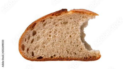 Schilderij op canvas Crusty bread slice with bite mark and airy crumb
