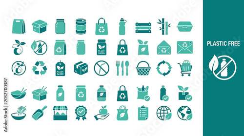 Φωτογραφία Set of eco-friendly product icons representing sustainable packaging and plastic