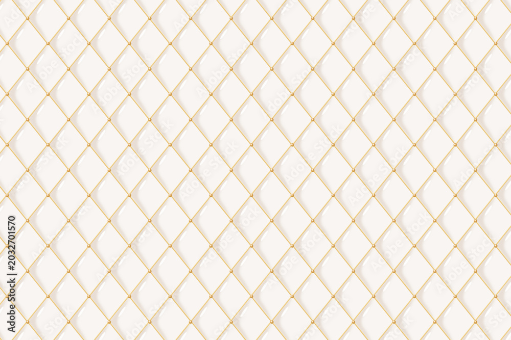 Naklejka premium White Quilted Fabric Background with Gold Diamond Pattern