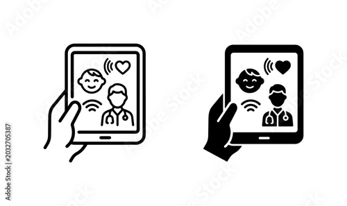 Telemedicine Icons, Doctor Consultation Vector Graphics, Healthcare Technology Interface, Digital Medical Advice, Remote Patient Care