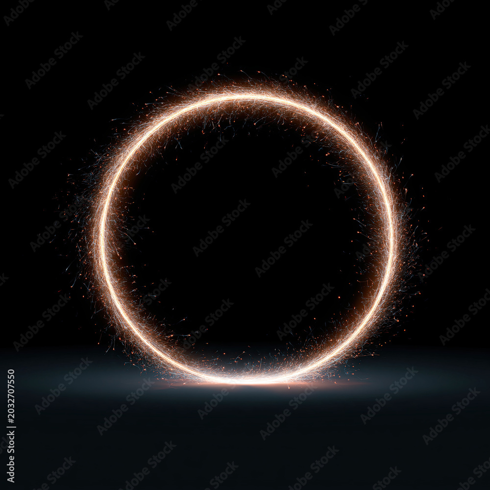 Obraz premium Abstract glowing ring made of golden sparks, isolated on black background