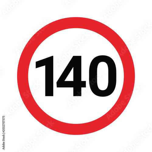 Vászonkép speed limit sign with number one hundred forty red circle and white background