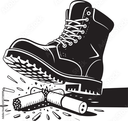 Foto Boot crushing a broken cigarette with fire