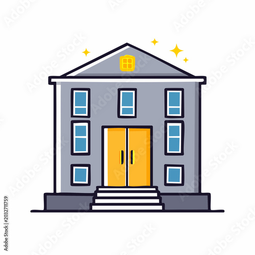 Stylized Illustration of a Government Building with Yellow Doors