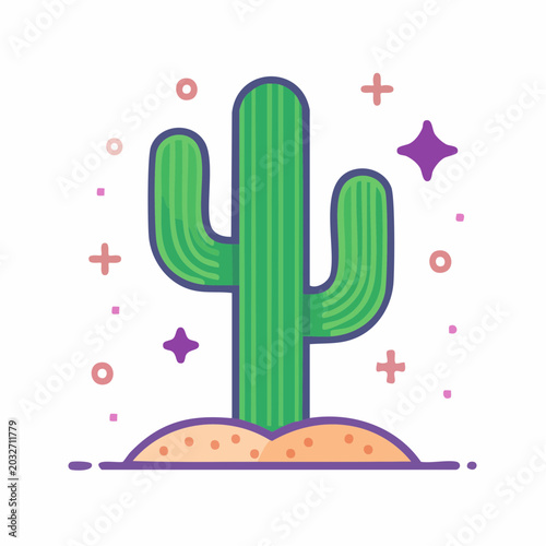 Stylized Saguaro Cactus Illustration