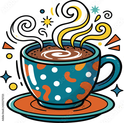 Cuadro en lienzo Pop Art Comic Style Coffee Mug Vector Illustration featuring Hot Steaming Espres
