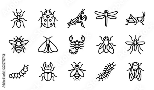 Foto Insect Icons Collection: Vector Graphics of Bugs, Beetles, and Arthropods for Na