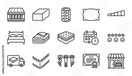 Bilde på lerret Mattress Icons Set: Sleep Comfort, Bedding, Furniture, Quality, Delivery, Retail