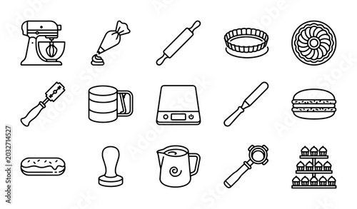 Photos Baking Icons Set, Pastry Tools & Equipment Vector Graphics, Culinary Kitchen Ess